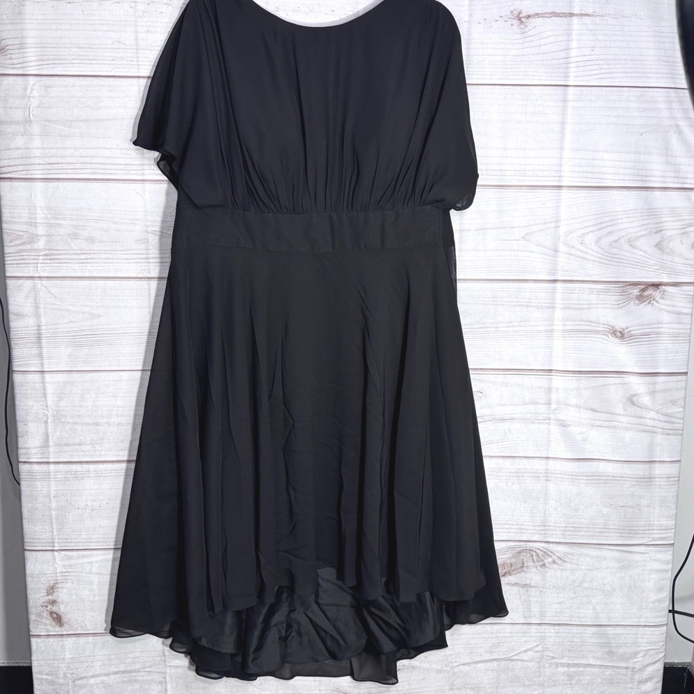 JJs House Black Chiffon High-Low V-back Flutter Sleeve Cocktail Dress 2X Zenobia